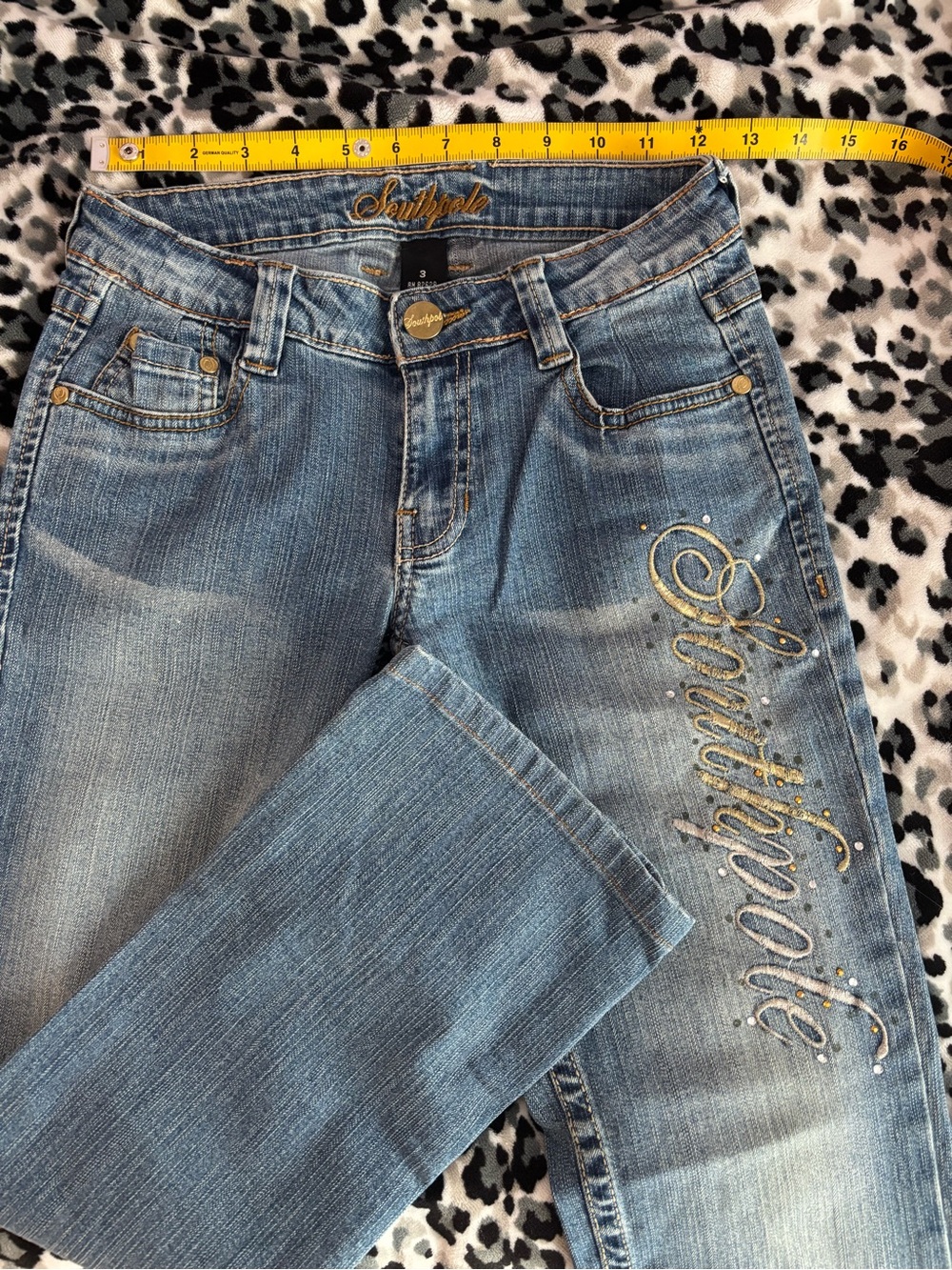 Y2K South Pole Light Blue Boot Cut Jeans with Gold Embroidered Script